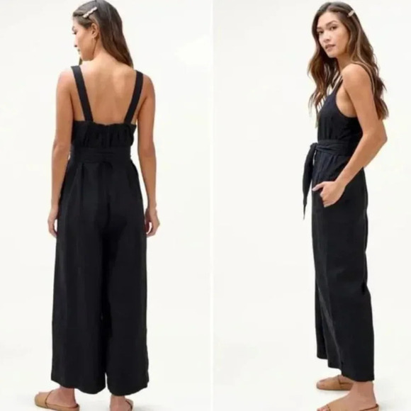 Mary Lawless Lee x Splendid Button Jumpsuit Black Linen Blend 22172 - Picture 15 of 15